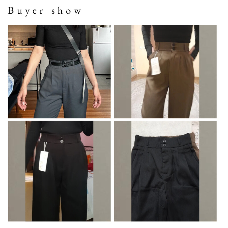 Γυναικείο παντελόνι με φαρδύ πόδι Γυναικείο κορεάτικο στιλ ψηλόμεσο μαύρο παντελόνι γραφείο Γυναικείο φαρδύ γκρι κοστούμι παντελόνι Streetwear