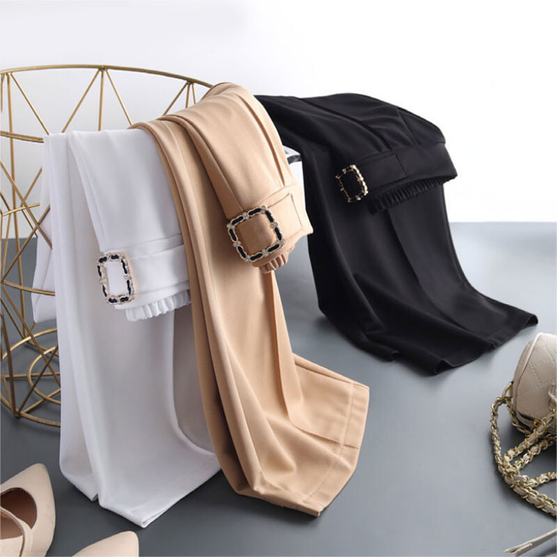 Khaki magas derekú jégselyem széles lábszárú pantalones 2023 nyári dizájn Anya egyenes nadrág Elegáns elasztikus derékú, bő nadrág női