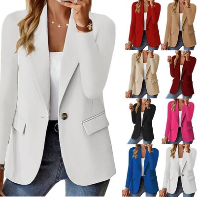 Costum blazer pentru damă, cu mâneci lungi, culoare uni, cu guler crestat, sacou, elegant, șic, pentru damă de birou, ocazional, modă 2024 nou