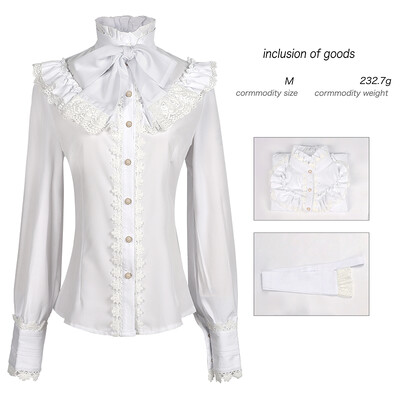 Γοτθικό ρετρό μακρυμάνικο πουκάμισο με μακρυμάνικο δαντέλα με λαιμόκοψη με λαιμόκοψη Lolita λευκό πουκάμισο Top βικτοριανό πουκάμισο γραφείου με κουμπιά