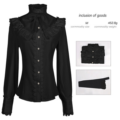 Γοτθικό ρετρό μακρυμάνικο πουκάμισο με μακρυμάνικο δαντέλα με λαιμόκοψη με λαιμόκοψη Lolita λευκό πουκάμισο Top βικτοριανό πουκάμισο γραφείου με κουμπιά