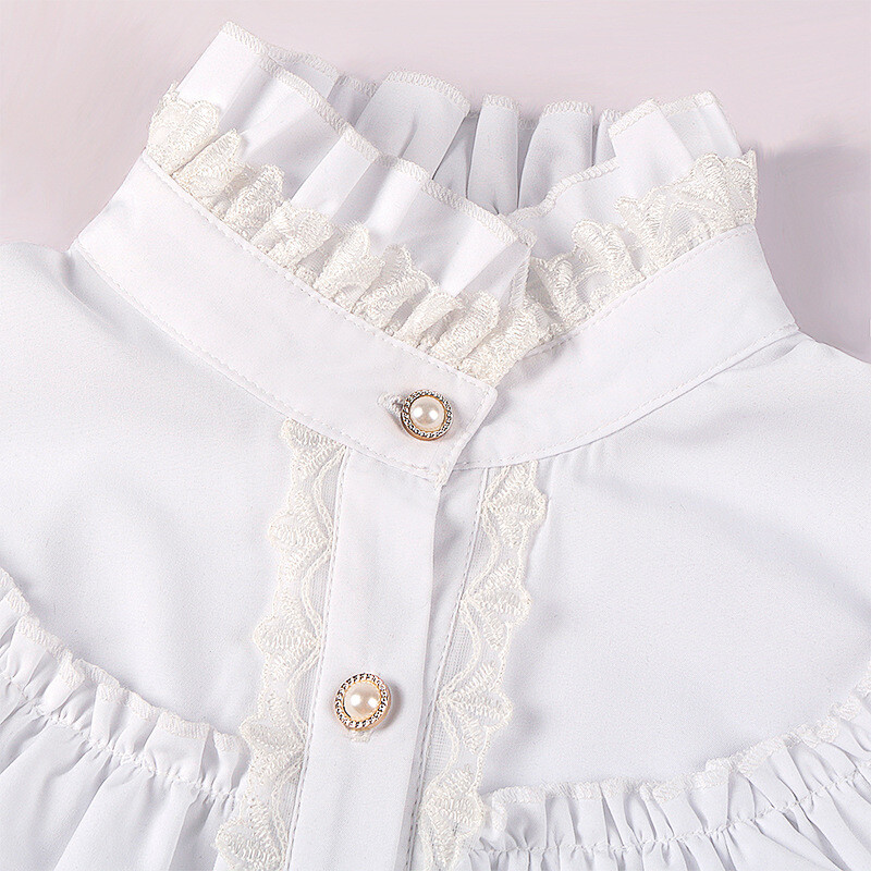 Γοτθικό ρετρό μακρυμάνικο πουκάμισο με μακρυμάνικο δαντέλα με λαιμόκοψη με λαιμόκοψη Lolita λευκό πουκάμισο Top βικτοριανό πουκάμισο γραφείου με κουμπιά