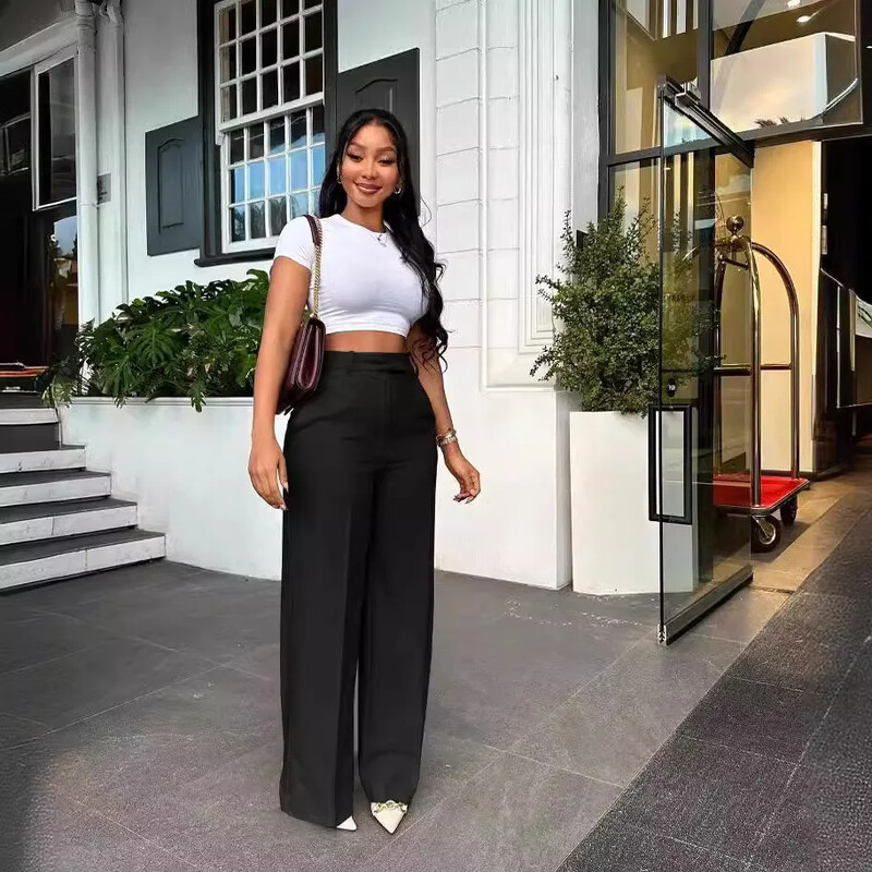 Pantaloni largi cu picioare drepte pentru primăvara și toamna 2024, noi pantaloni casual de damă cu talie înaltă