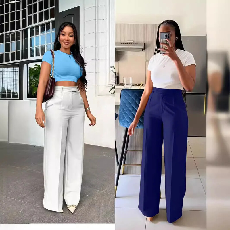 Pantaloni largi cu picioare drepte pentru primăvara și toamna 2024, noi pantaloni casual de damă cu talie înaltă