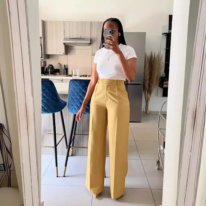 Pantaloni largi cu picioare drepte pentru primăvara și toamna 2024, noi pantaloni casual de damă cu talie înaltă