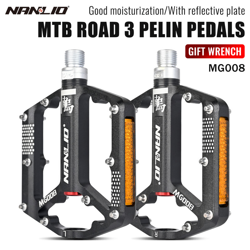Πεντάλ Nanlio Mountain Bike, Cross-Country, Trail, 6 σφραγισμένα ρουλεμάν, ευρεία πλατφόρμα, 2 ανακλαστήρες, 18 αντιολισθητικές ακίδες, ζεύγος 290g