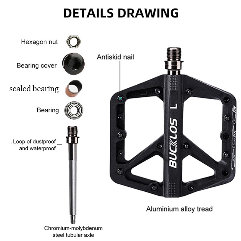 Πεντάλ ποδηλάτου BUCKLOS Sealed Bearing MTB Πεντάλ πλατφόρμας για Bicycle Mountain Bike Nylon Flat Pedals 9/16`` MTB Road Bike Part