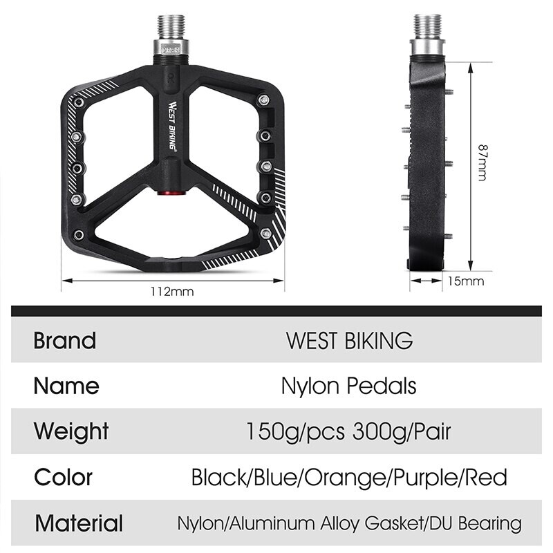 WEST BIKING Pedale ultraușoare din nailon, anti-alunecare, MTB, BMX, picior de bicicletă, rulmenți etanșați plat, pedală, accesorii pentru ciclism, piese