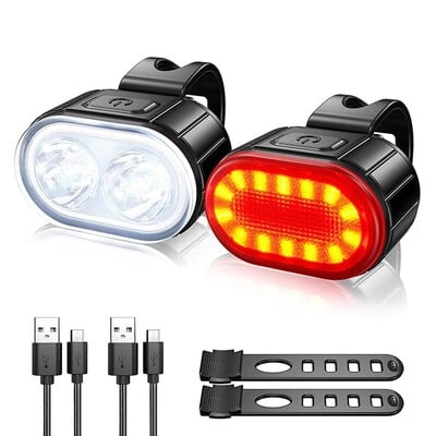 Ciclism Ciclism Bicicletă Față Spate Set Bicicletă Încărcare USB Far Lumină MTB Impermeabil Lampă spate LED Lantern Piese pentru biciclete