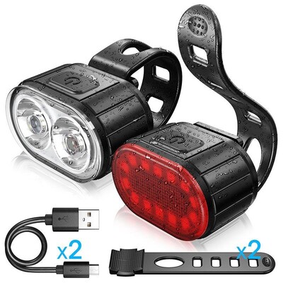 Velosipēda priekšējo aizmugurējo lukturu komplekts velosipēda USB uzlādes priekšējo lukturu lukturis MTB ūdensizturīgs aizmugurējais lukturis LED laternas velosipēda daļas