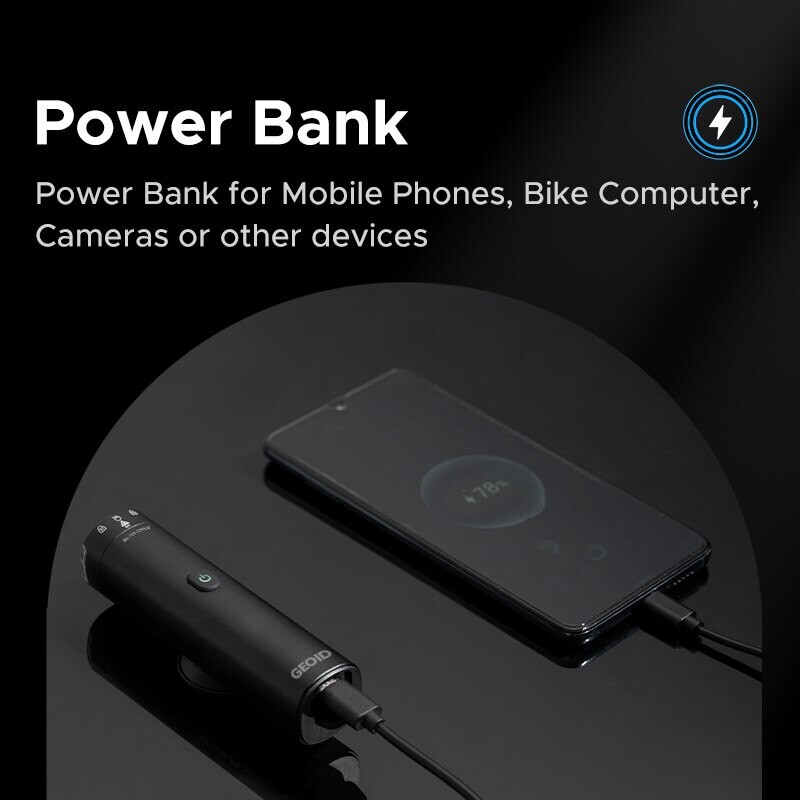 Ģeoīda 1000 lūmenu velosipēda gaismas priekšējais lukturis, grozāms C tipa objektīvs, uzlādējams 4000 mAh strāvas padeves bankas velosipēda ūdensnecaurlaidīgs priekšējais lukturis