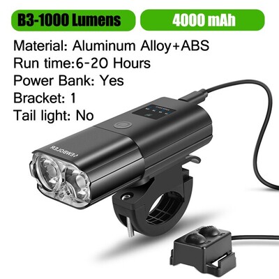 Velosipēda lukturis 1000lūmenu 4000mAh velosipēda priekšējais lukturis Power Bank lukturītis Stūre USB uzlāde MTB šosejas riteņbraukšanas izcēlums
