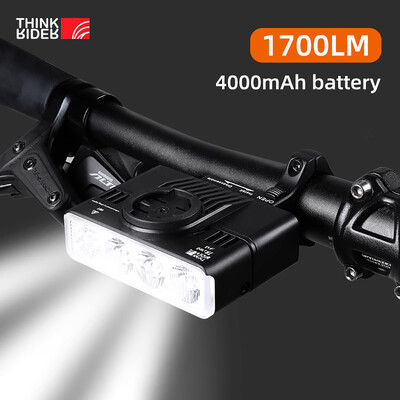ThinkRider velosipēda lukturis priekšējais 1700 lūmenu velosipēda lukturis 4000 mAh ūdensnecaurlaidīgs zibspuldzes USB uzlādes MTB šosejas riteņbraukšanas lukturis