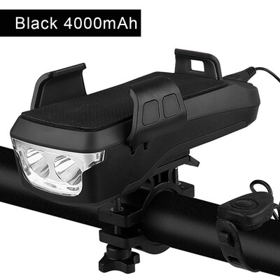 5 U 1 Led svjetiljka za bicikl Prednja USB punjiva solarna truba Držač za telefon Lampa za bicikl 4000mAh Svjetiljka za svjetiljku za bicikl Lanterna