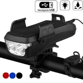 Φως ποδηλάτου USB Επαναφορτιζόμενη λυχνία LED ποδηλάτου κεφαλής ποδηλάτου Βάση τηλεφώνου 4000mAh Power Bank 4 σε 1 MTB Ποδηλατικό μπροστινό φως
