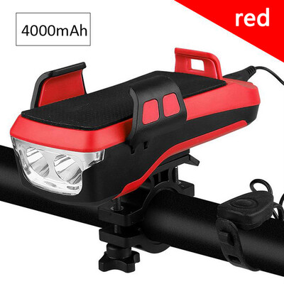 Φως ποδηλάτου USB Επαναφορτιζόμενη λυχνία LED ποδηλάτου κεφαλής ποδηλάτου Βάση τηλεφώνου 4000mAh Power Bank 4 σε 1 MTB Ποδηλατικό μπροστινό φως