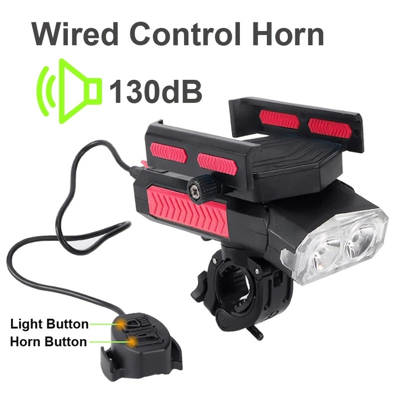 4000 mAh 5 u 1 svjetiljka za bicikl, sirena, držač telefona Power Bank, USB punjiva, 400 lm, biciklistička prednja svjetiljka, MTB dodaci za cestovne bicikle