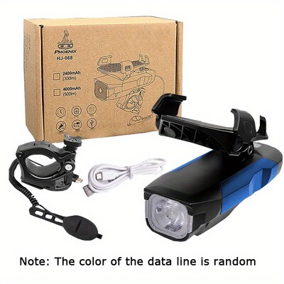 4 IN 1 velosipēda lukturis priekšējais USB uzlādējams signāltaures tālruņa turētājs Ūdensizturīgs velosipēda lukturis 4000 mAh lukturītis velosipēda luktura laternai