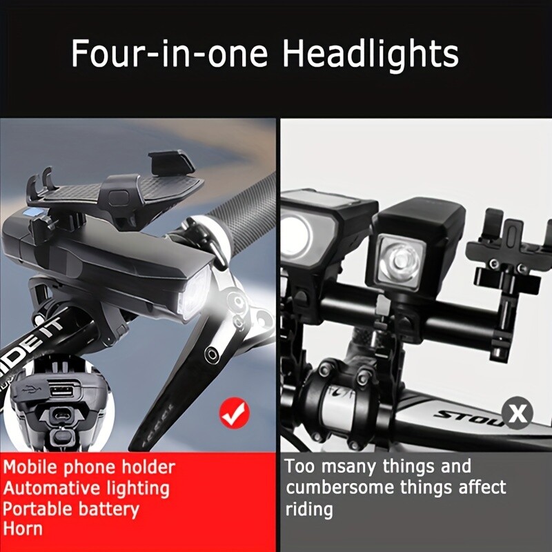 4 AZ 1-BEN Kerékpár lámpa elülső USB újratölthető kürt telefontartó Vízálló kerékpár lámpa 4000 mAh zseblámpa kerékpáros lámpához