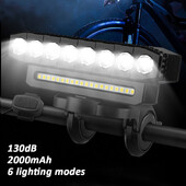 Φωτεινό ποδήλατο Ελαφρύ ποδήλατο Νυχτερινή ιππασία μπροστινό φως 8LED προβολέα με λάμπα κόρνας Πολλαπλών λειτουργιών δρόμου MTB Ποδηλατικό φως Περιστρεφόμενο