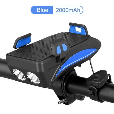 Φωτιστικό ποδηλάτου 4 ΣΕ 1 Led Μπροστινό USB Επαναφορτιζόμενη ηλιακή κόρνα Βάση τηλεφώνου Λάμπα ποδηλάτου 4000mAh Φακός για Φωτιστικό Φανάρι ποδηλάτου