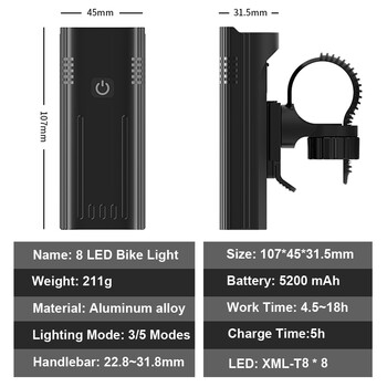 NEWBOLER Φως ποδηλάτου εμπρός 4800Lumen Φως ποδηλάτου 10000mAh Αδιάβροχος φακός USB φόρτισης MTB οδικής λάμπας ποδηλασίας Αξεσουάρ