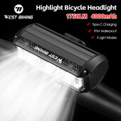 WEST BIKING Prednja svjetiljka za bicikle 1750 lumena Svjetlo za bicikle 4000 mAh IPX4 Vodootporna baterijska svjetiljka Type-C za punjenje MTB svjetiljka za cestovni biciklizam