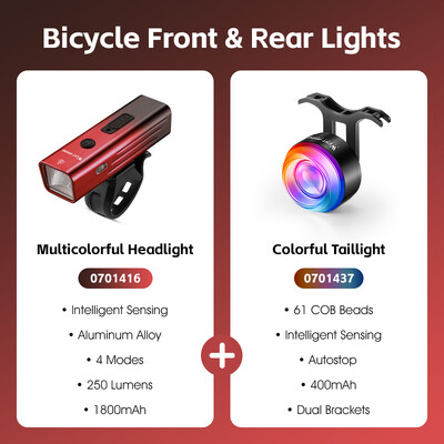 WEST BIKING Μπροστινά και πίσω φώτα ποδηλάτου Πολύχρωμα έξυπνα φώτα προβολείς Αισθητήρας φρένων Πίσω φώτα τύπου C Επαναφορτιζόμενα