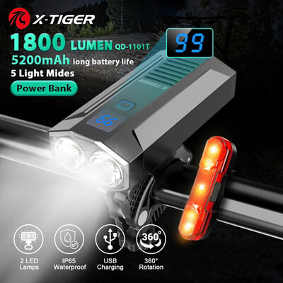 X-TIGER Велосипедни светлини Водоустойчива USB зареждаща велосипедна светлина Алуминиева LED предна лампа Велосипедни фарове Power Bank Велосипедно фенерче