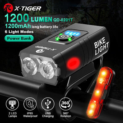 X-TIGER velosipēda lukturi ūdensizturīgs USB uzlādes velosipēda lukturis alumīnija LED priekšējais lukturis velosipēda priekšējais lukturis Power Bank velosipēda lukturis