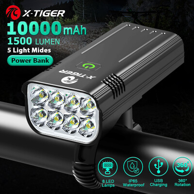 X-TIGER velosipēda lukturi ūdensizturīgs USB uzlādes velosipēda lukturis alumīnija LED priekšējais lukturis velosipēda priekšējais lukturis Power Bank velosipēda lukturis