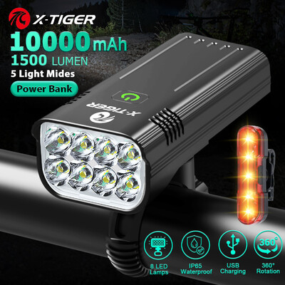 X-TIGER velosipēda lukturi ūdensizturīgs USB uzlādes velosipēda lukturis alumīnija LED priekšējais lukturis velosipēda priekšējais lukturis Power Bank velosipēda lukturis