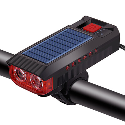Bicycle Horn 4000mAh Horn Solar Powered Light Bicycle USB Rechargeable Bicycle Headlight Συνδυασμοί εμπρός φωτός & καμπάνα