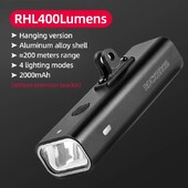 ROCKBROS Φως ποδηλάτου IPX6 Type-c Επαναφορτιζόμενο Φως ποδηλάτου Φακός Προβολέας Ποδηλασίας LED 400/800/1000/1500LM Μπροστινά φώτα