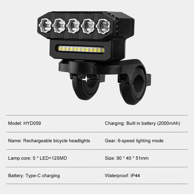 Farul cu LED pentru bicicletă Lumină față pentru bicicletă cu 130DB Bell Lumină de siguranță pentru bicicletă Power Bank 6 moduri de lumină pentru bicicleta de drum de munte
