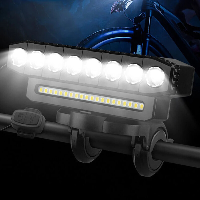 Farul cu LED pentru bicicletă Lumină față pentru bicicletă cu 130DB Bell Lumină de siguranță pentru bicicletă Power Bank 6 moduri de lumină pentru bicicleta de drum de munte