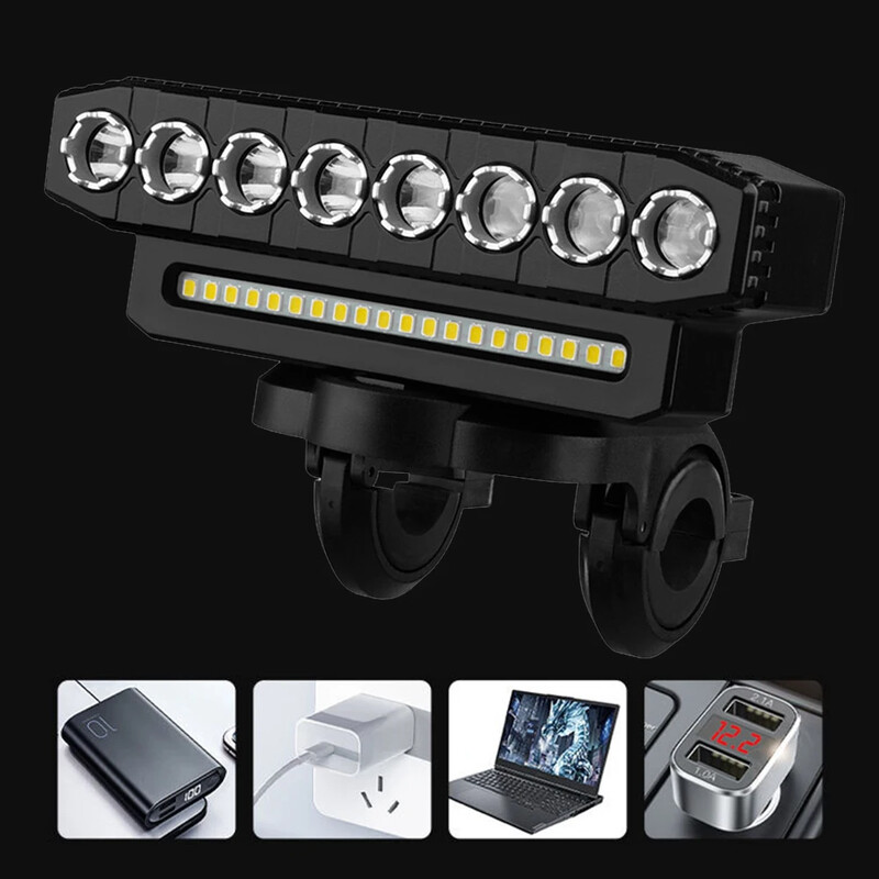 Farul cu LED pentru bicicletă Lumină față pentru bicicletă cu 130DB Bell Lumină de siguranță pentru bicicletă Power Bank 6 moduri de lumină pentru bicicleta de drum de munte