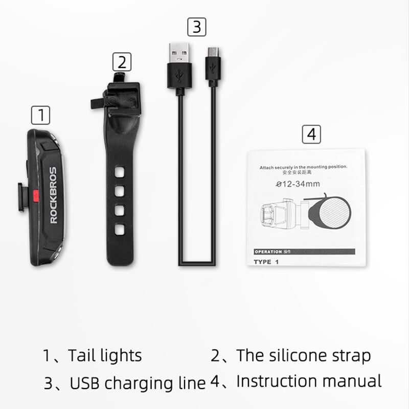 ROCKBROS Stražnje svjetlo bicikla Vodootporno upozorenje za sjedalo Stražnje svjetlo bicikla MTB Cestovna LED svjetiljka Stražnje svjetlo USB punjenje Svjetlo za bicikl