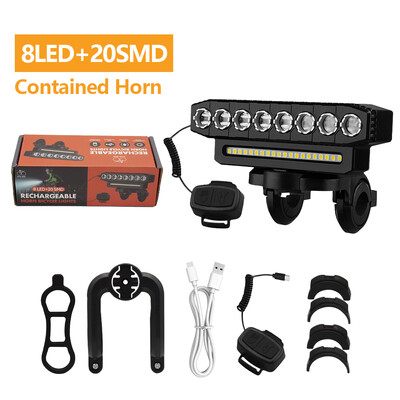 Lumină frontală pentru bicicletă cu 8 LED-uri Faruri pentru bicicletă rutieră MTB, reîncărcabilă prin USB, lumină frontală cu 5 LED-uri, pentru siguranța călătoriei pe timp de noapte