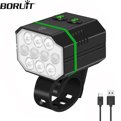 BORUiT Super Bright LED kerékpár első lámpa TYPE-C újratölthető kerékpáros fejlámpa kerékpártartozékok MTB vízálló kerékpáros lámpa