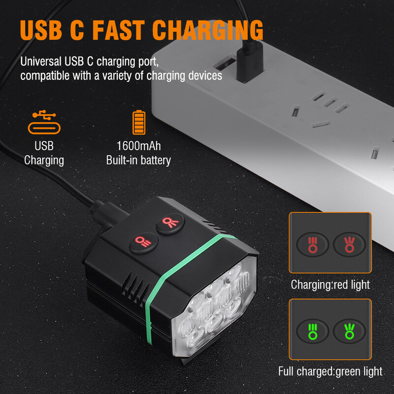 BORUiT Super Bright LED prednje svjetlo za bicikl TYPE-C Punjivo prednje svjetlo za bicikl Dodatna oprema za bicikl MTB vodootporna svjetiljka za biciklizam