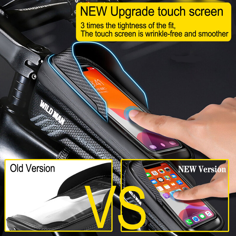 WILD MAN Bike Bag 2L Πλαίσιο μπροστινός σωλήνας ποδηλατική τσάντα ποδηλάτου Αδιάβροχη θήκη τηλεφώνου 7,4 ιντσών Αξεσουάρ τσάντα με οθόνη αφής