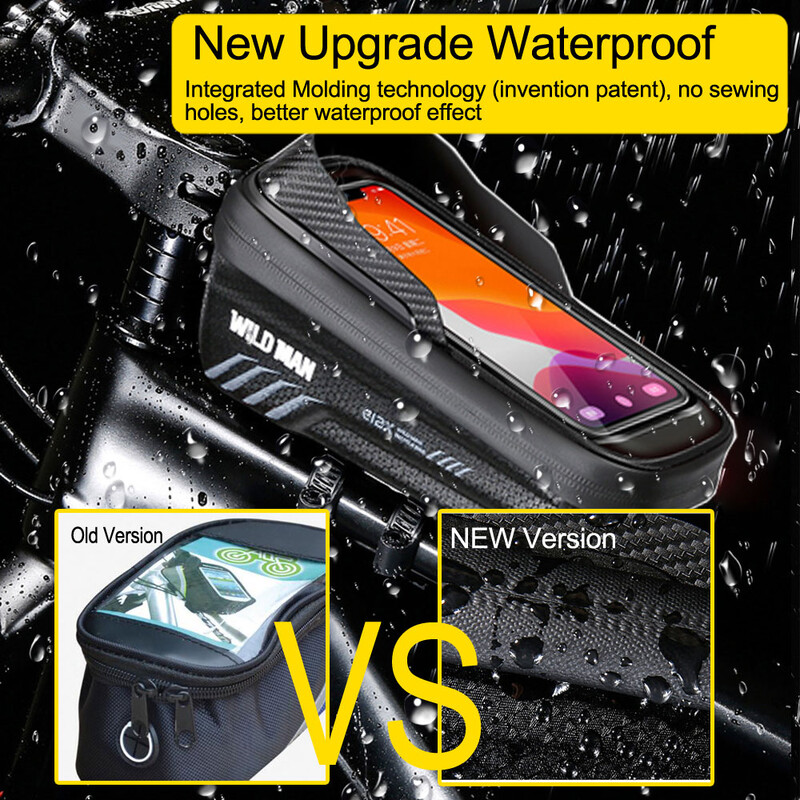 WILD MAN Bike Bag 2L Πλαίσιο μπροστινός σωλήνας ποδηλατική τσάντα ποδηλάτου Αδιάβροχη θήκη τηλεφώνου 7,4 ιντσών Αξεσουάρ τσάντα με οθόνη αφής