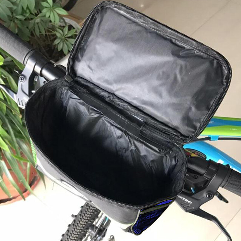 Kalnu velosipēda galvas soma poliestera ar atstarojošu mobilo navigācijas piederumu piederumiem velosipēda priekšējā stūres soma velosipēda rāmja kaste