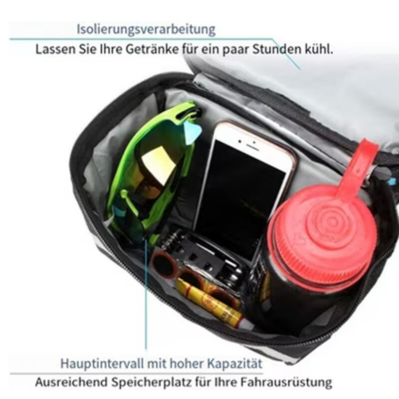Multifunktsionaalne vastupidav tõmblukuga kott jalgratta juhtraua jaoks koos telefonihoidikuga Veekindel suure mahutavusega kott kokkupandud maastikuratta jaoks