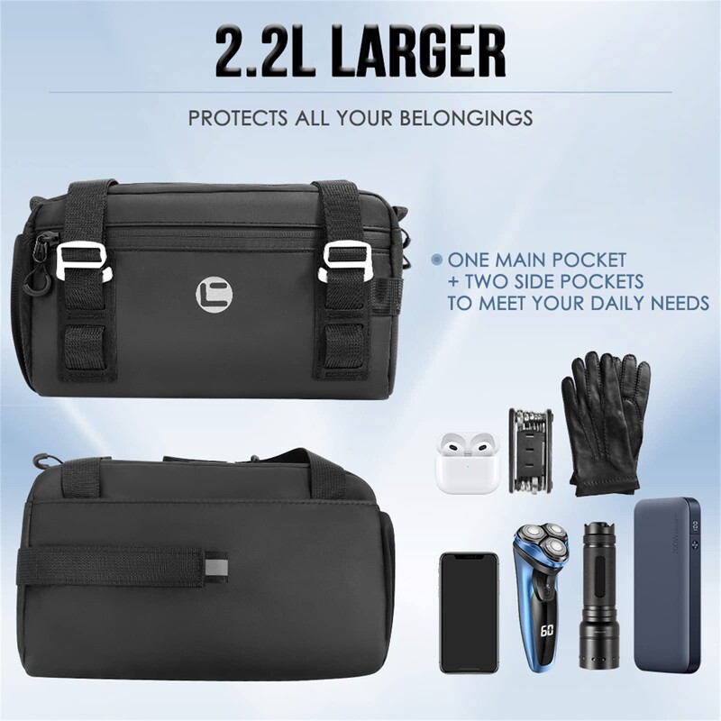 Geantă pentru ghidon de bicicletă - Geantă multifuncțională 3 în 1 pentru bicicletă cu tub superior, geantă pentru cadru de bicicletă impermeabilă de 2,2 litri, pentru călătorii cu bicicleta pe șosea