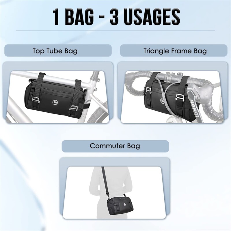 Geantă pentru ghidon de bicicletă - Geantă multifuncțională 3 în 1 pentru bicicletă cu tub superior, geantă pentru cadru de bicicletă impermeabilă de 2,2 litri, pentru călătorii cu bicicleta pe șosea