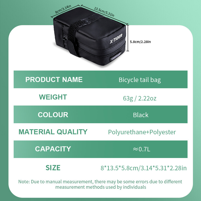 X-TIGER Geantă de coadă pentru bicicletă Geantă de pernă pentru bicicletă de drum Geantă de șa rezistentă la apăMini geantă pentru agățat