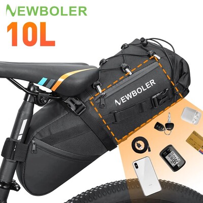 NEWBOLER Geantă pentru bicicletă, impermeabilă, 10L, de capacitate mare, geantă pentru șa pentru bicicletă, geantă pliabilă pentru ciclism, pentru spate, MTB, portbagaj rutier, ambalare pentru bicicletă