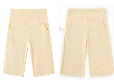 Καλοκαιρινό λεπτό παντελόνι εγκυμοσύνης μονόχρωμο μονόχρωμο πλατύ πόδι Ice μεταξωτό παντελόνι μόδας ψηλόμεσο παντελόνι εγκυμοσύνης Stretch Cropped